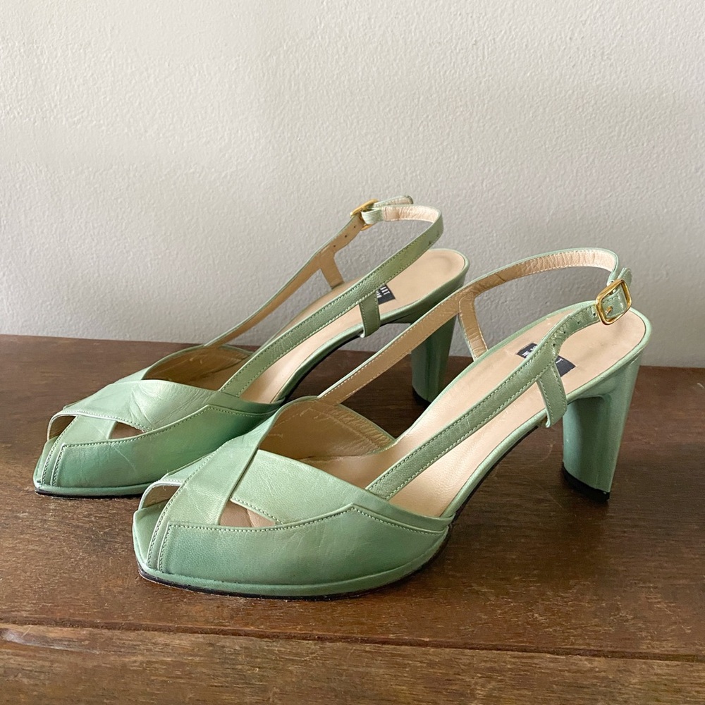 Stuart Weitzman Womens Pastel Green Leather Heels Size 8.5